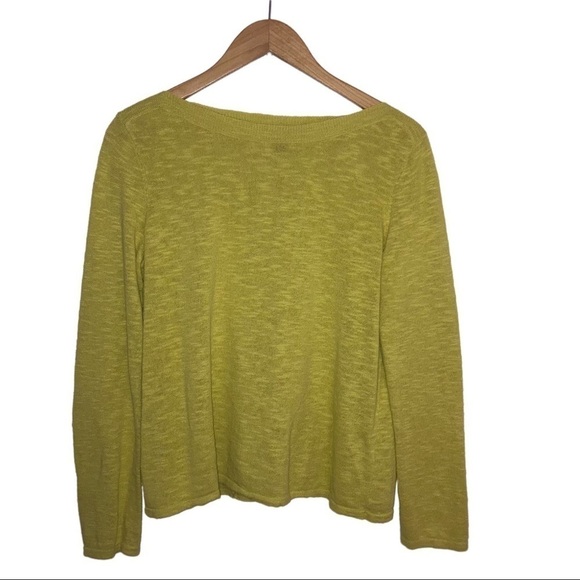 Eileen Fisher Slub Knit Boat Neck Womens Top S Green Yellow - Picture 1 of 5